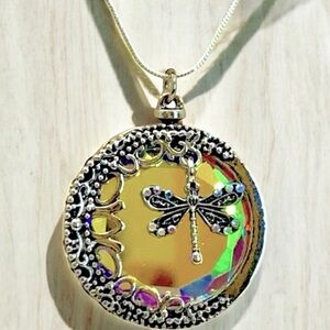 Dragonfly Articulating Sterling Silver Chain Mirror backed Pendant necklace